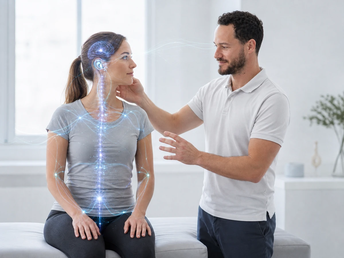 Illustration einer neurofunktionellen Untersuchung in einer Praxis